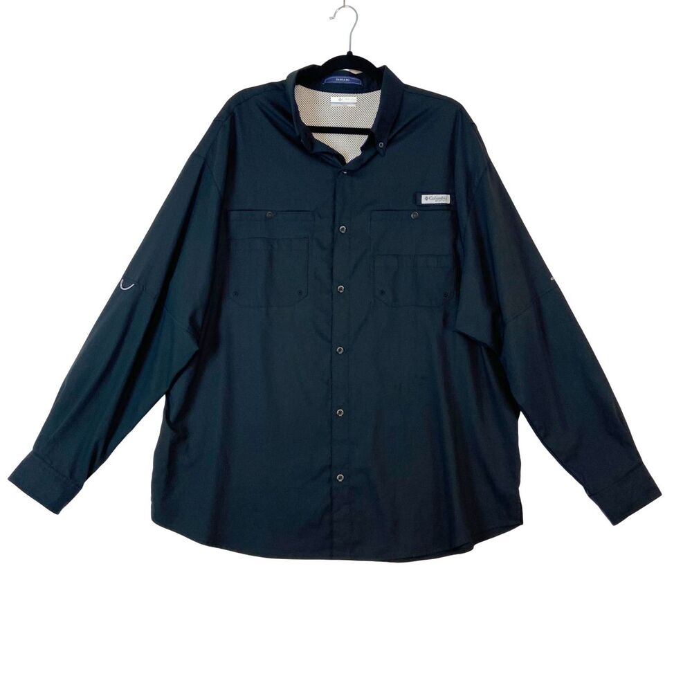 Columbia‎ PFG Tamiami Fishing Shirt Mens XXL Black Long Sleeve Vented Omni Shade